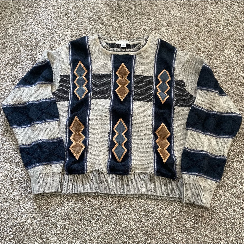 Vintage 80s Italian Made Turnbury Chunky Wool Knit Sweater Size 48 XL